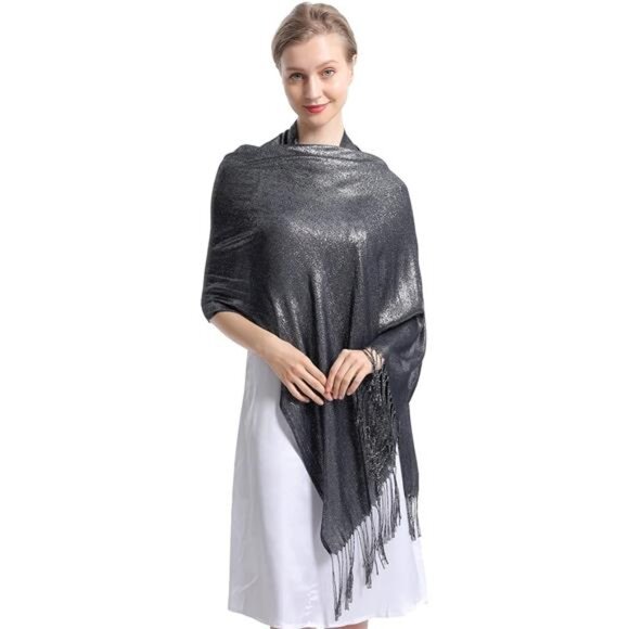 Sparkly Metallic Shawls Wraps, Silver Grey - Picture 1 of 6